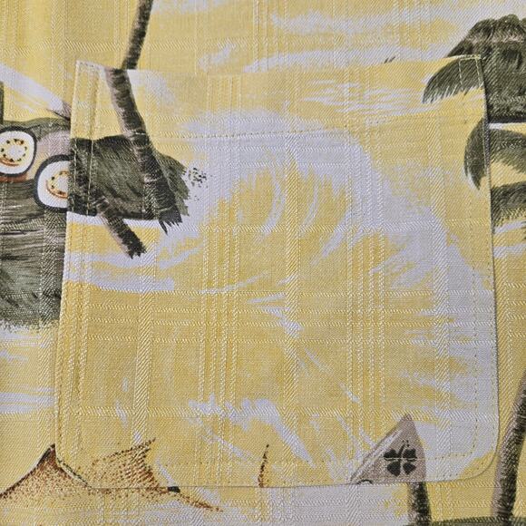Bill Blass Silk Hawaiian Short Sleeve Button Shirt Vacation Surf Yellow sz Large - Picture 8 of 15